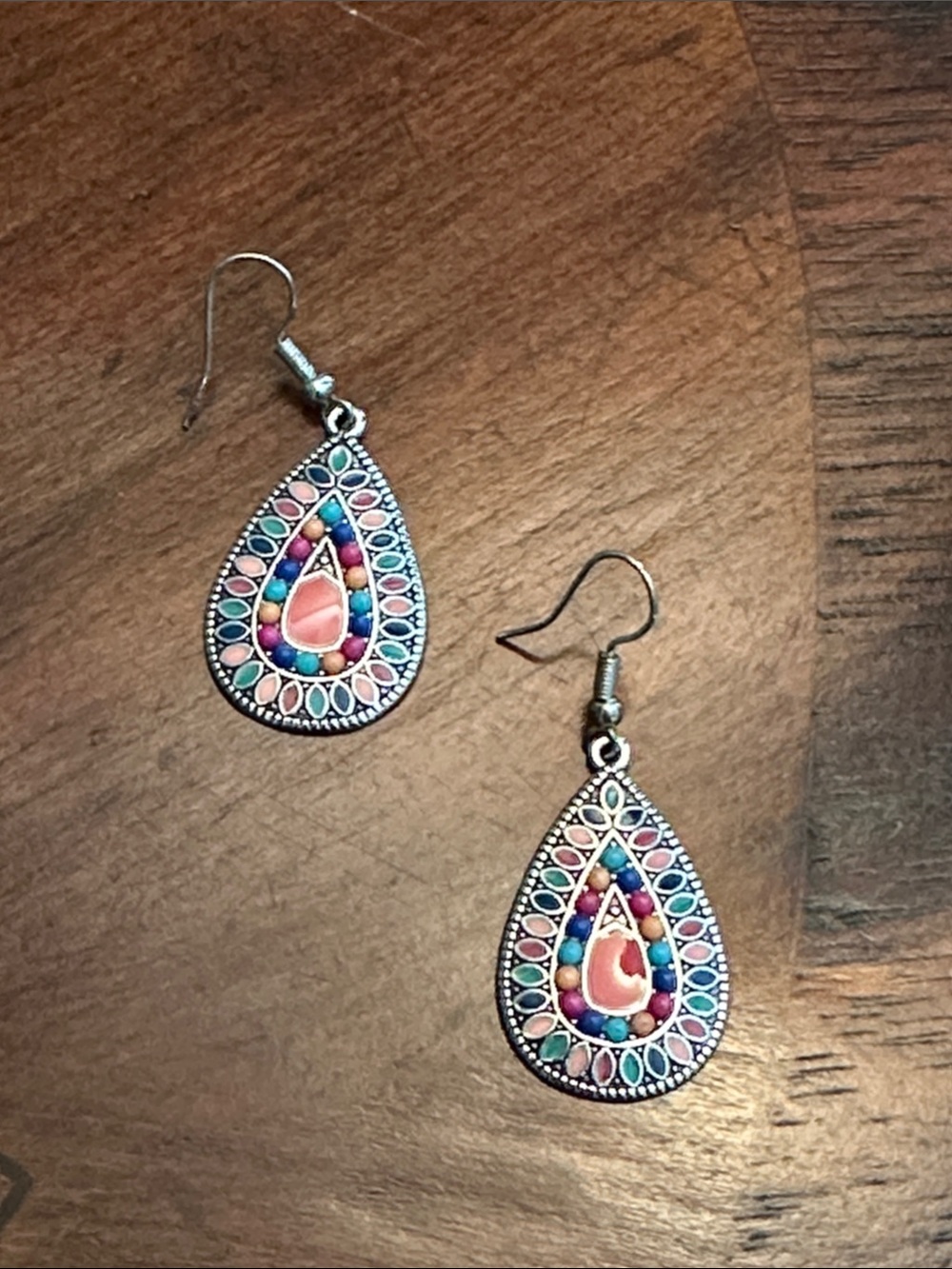 Boho Teardrop Multi-Color Enamel Dangle Earrings